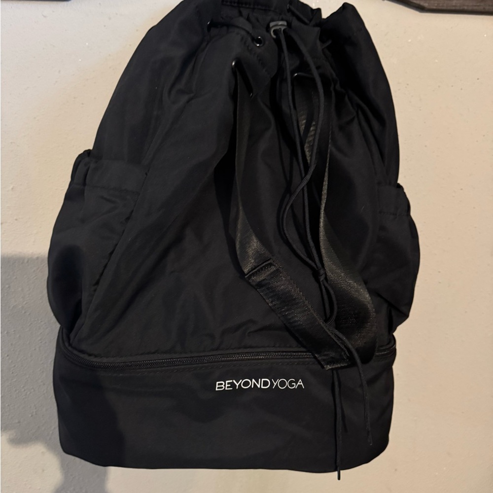 Beyond Yoga Black Drawstring Backpack with Front Zip Pocket
